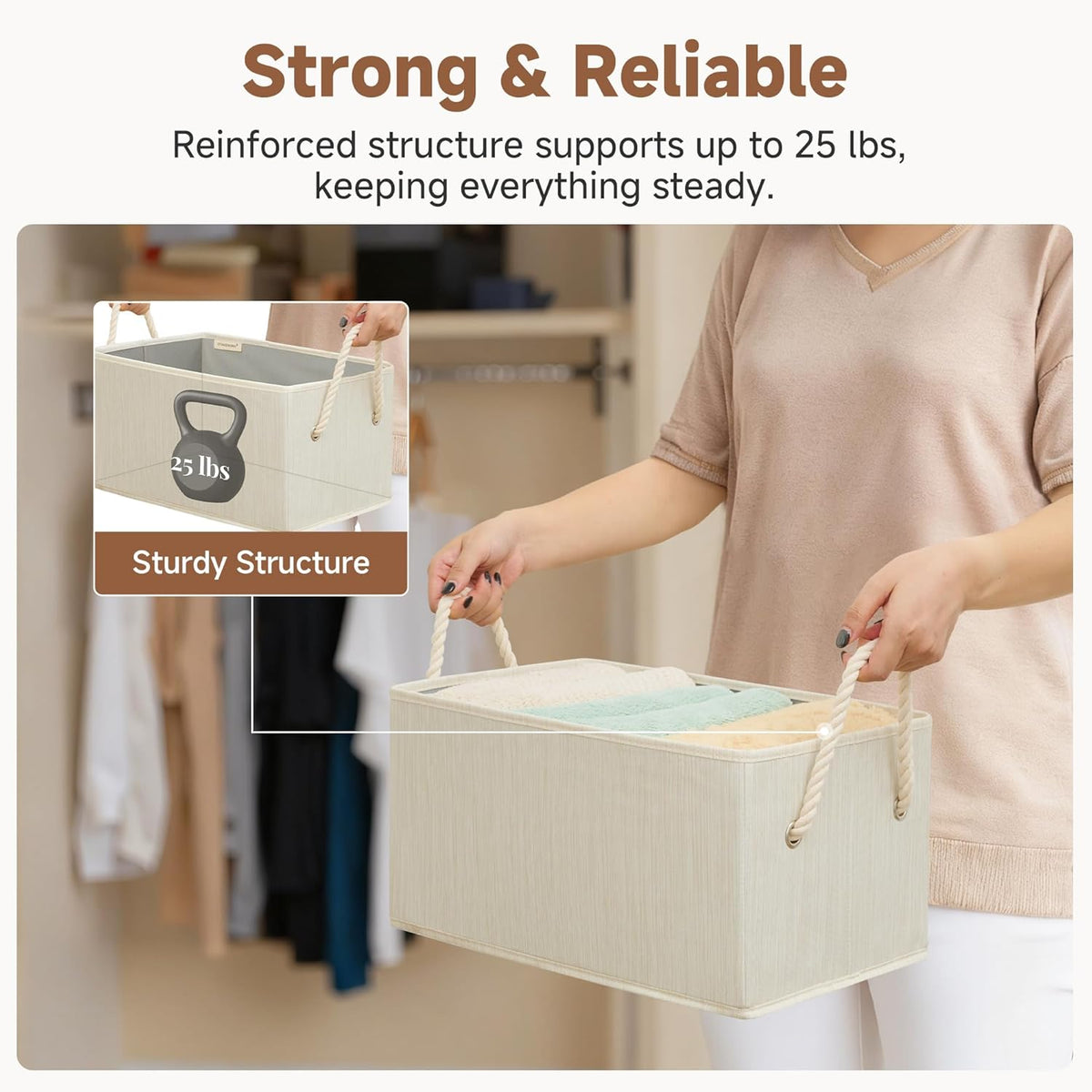 StorageWorks Storage Baskets - Foldable Fabric Organizers for Closet & Shelf | Large 3-Pack in Beige, White & Ivory