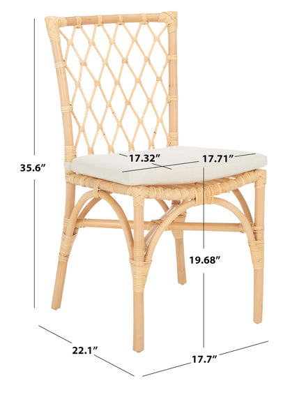 SAFAVIEH Home Collection Austri Natural Rattan/Linen Dining Chair Set of 2 with Cushion