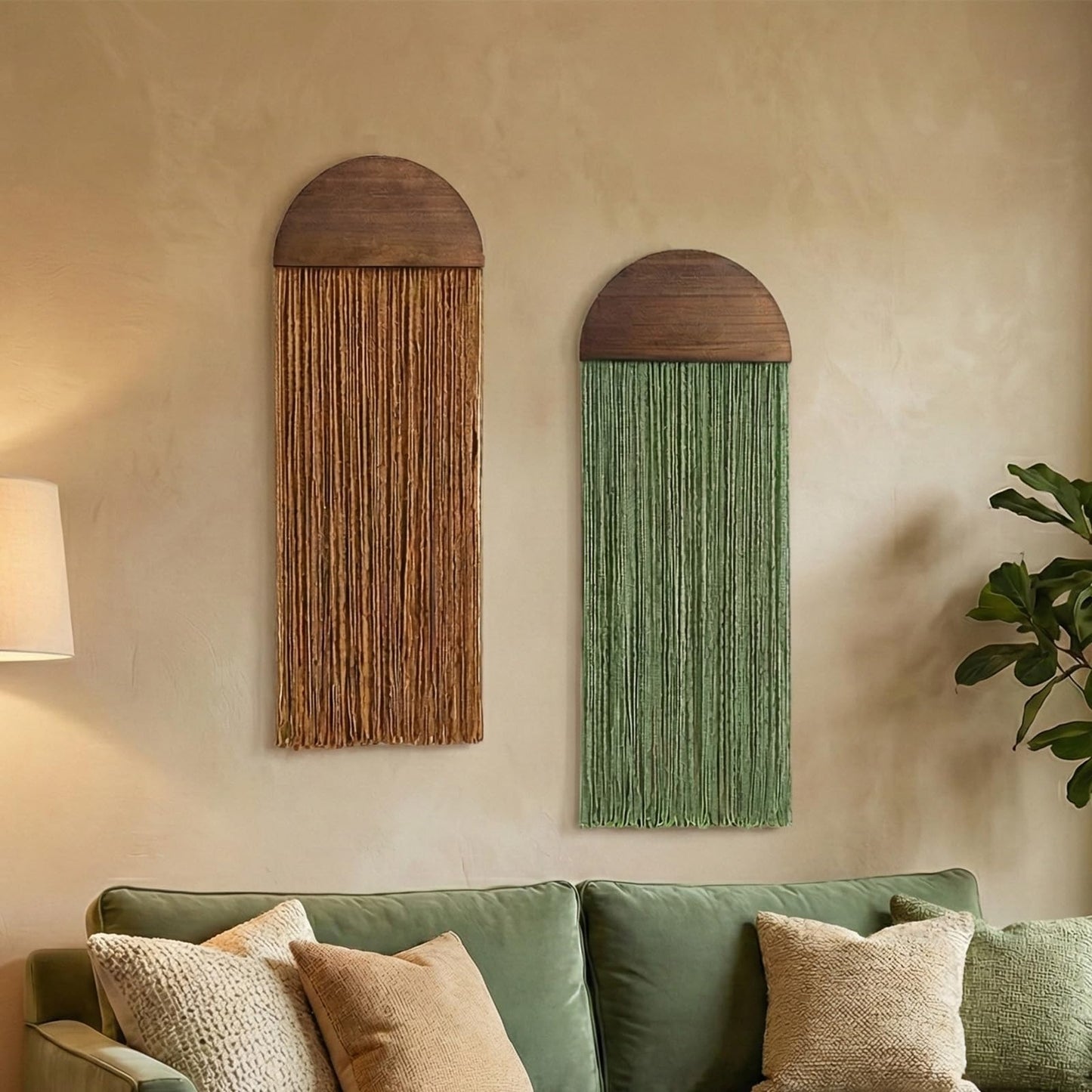 2 Pcs Macrame Wall Hanging Boho Wall Decor - 11.81" W x 35" L for Handmade Woven Tapestry Art with Wood Tassels, Bohemian Yarn Decoration for Bedroom Above Bed Headboard Living Room
