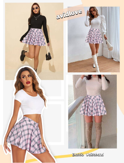 Avidlove Women's Stretchy Flared Skater Skirt Tennis School Uniforms A Line Mini Short Skirt White M