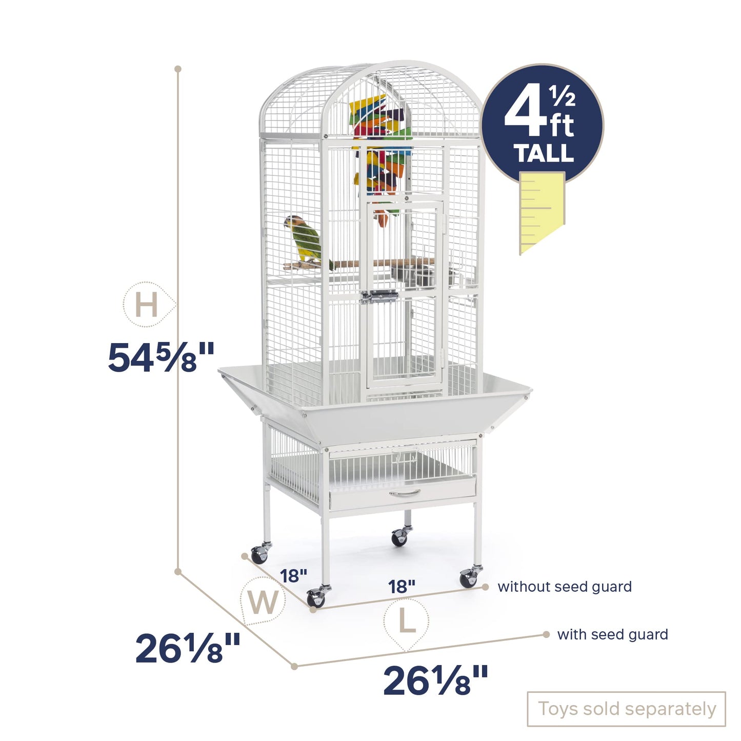 Prevue Pet Products Dome Top Bird Cage - Powder‑Coated Steel Cage with Wheels, Push Button Locks, Seed Guards and Perch, Ideal for Cockatiels, and All Small-Medium Sized Birds - Chalk White