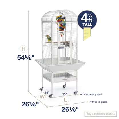Prevue Pet Products Dome Top Bird Cage - Powder‑Coated Steel Cage with Wheels, Push Button Locks, Seed Guards and Perch, Ideal for Cockatiels, and All Small-Medium Sized Birds - Chalk White