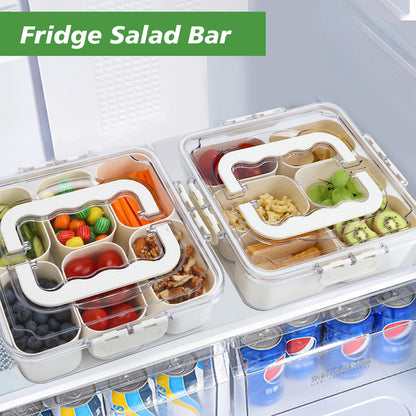 Divided Serving Tray with Lid and Handle, Portable Snack Box Container, 6 Compartments Veggie Fruit Snackle Tray, Charcuterie Platter Container for Party, Nuts, Snacks, Picnic,2 Pack, MEDIUM SIZE