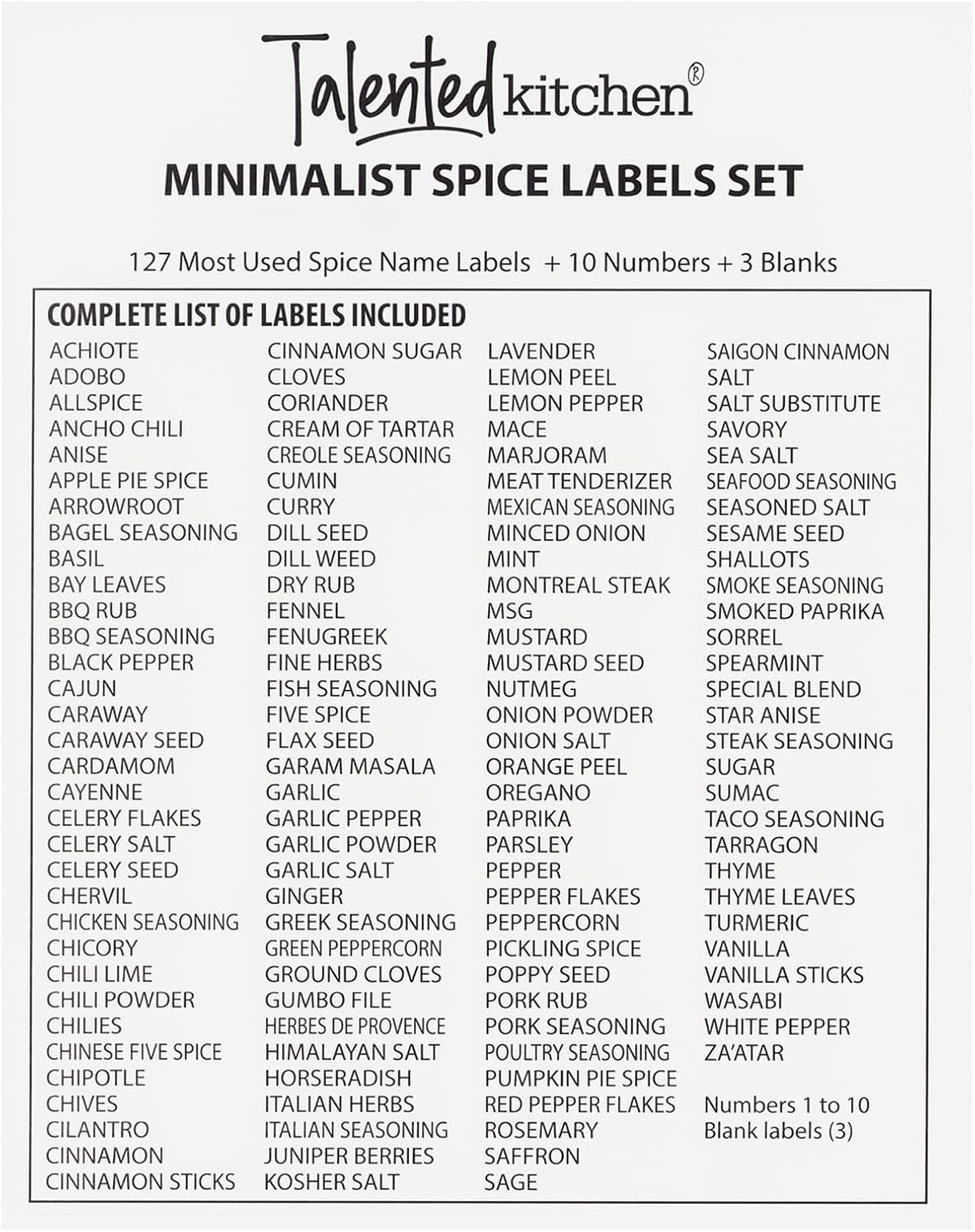 Talented Kitchen 140 Pack of Minimalist Spice Jar Labels, Preprinted Water Resistant Stickers (Gold Text)