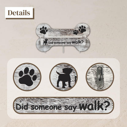 J JACKCUBE DESIGN Rustic White Bone Shape Wall Mounted Dog Leash Holder - 3 Key Holder Hooks and Extra Storage Box