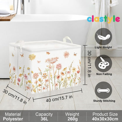 Clastyle Boho Flower Nursery Bin Spring Summer Wildflower Floral Dandelion Plant Butterfly Baby Girl Gift Basket Rectangle Clothes Towel Basket Book Toy Chest