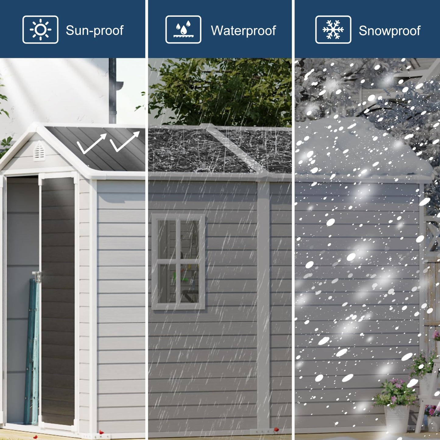 Resin Storage Shed with Floor 8 x 6 FT Waterproof Plastic Outdoor Garden Sheds Kit with Lockable Door & Windows,Patio Tool Shed for Backyard Lawn, Gray
