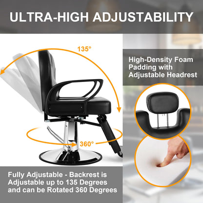 WINEDYOUNG Salon Chair for Hair Stylist, 360 Degree Rotating Barber Chair with Heavy Duty Hydraulic Pump, Spa Beauty Equipment for Hair Stylists, Tattoo Artists, Cosmetologists (Black)