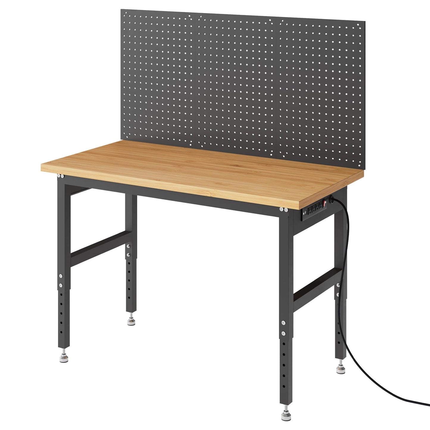 60" x 24" Bamboo Top Workbench with Drawer, Heavy-Duty Garage Work Bench, Adjustable Height Wood Work Table, Strong Construction for Workshop, DIY, and Home Office