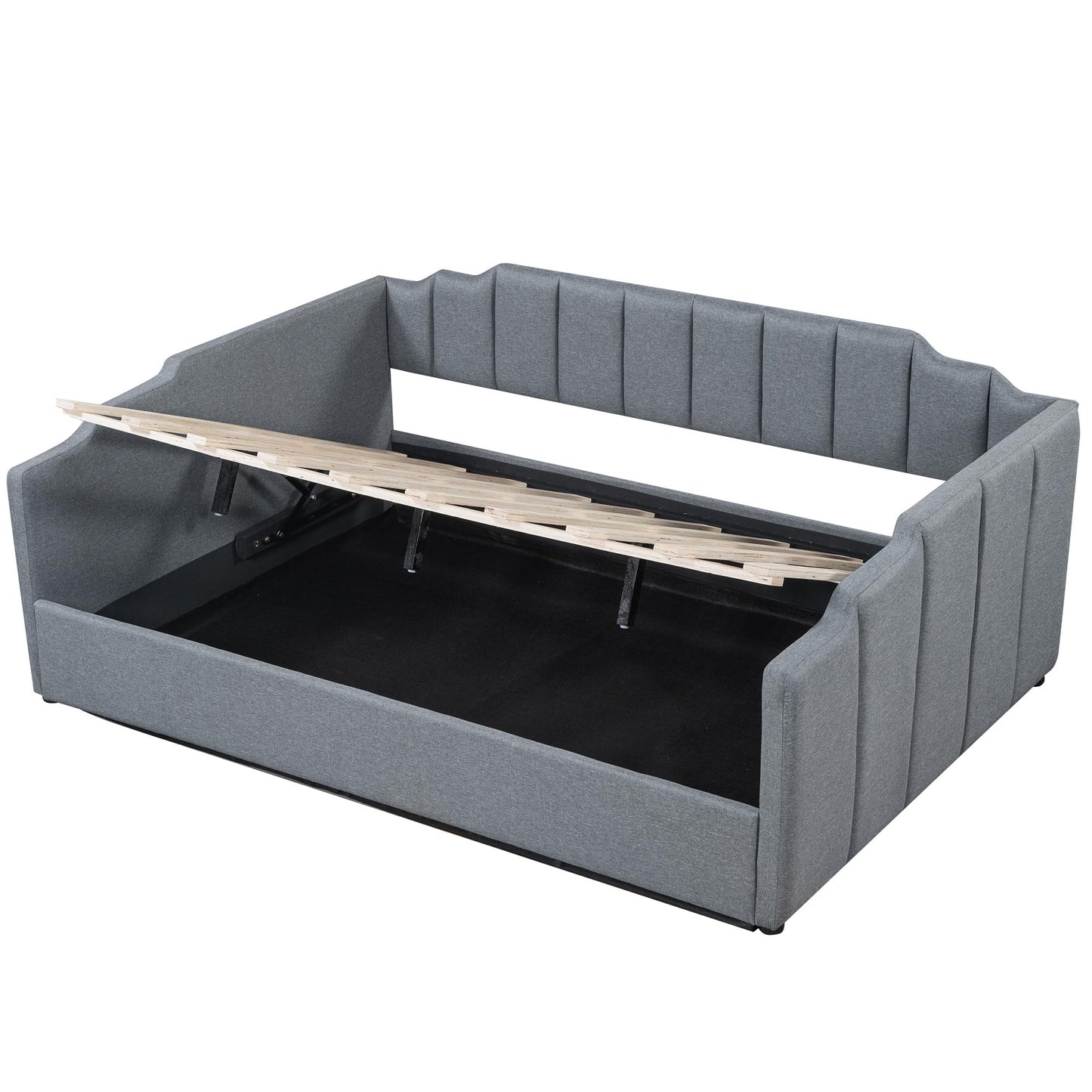 DNYN Full Size Upholstered Daybed for Bedroom,Guest Room,Lift Up Storage Bedframe w/Wood Slat Support,Space Saving Design, Gray