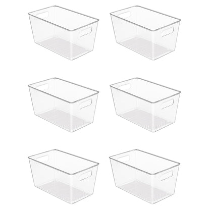 Vtopmart 6 Pack Clear Storage Bins, Pantry Cabinet Organizer Bins with Handle for Pantry Organizer and Storage, Plastic Bins for Fridge, Cabinet, Kitchen, Countertops, Cupboard, Freezer, Medium