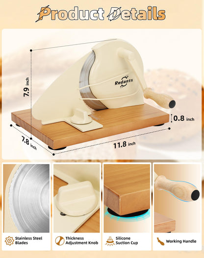 Redants Manual Bread Slicer for Homemade Sourdough Bread, Versatile Hand Crank Bread Slicer, Adjustable Thickness for Smooth Cutting, Food Grade Stainless Steel (Cream)