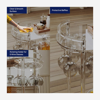 HMYHUM Acrylic Bar Cart with 4 Lockable Wheels, Clear Home Beverage Cart with Glass Holder, 3-Tier Rolling Serving Cart for Kitchen, Dining Room, Modern, Oval, 15''D x 23.6''W x 32.3''H