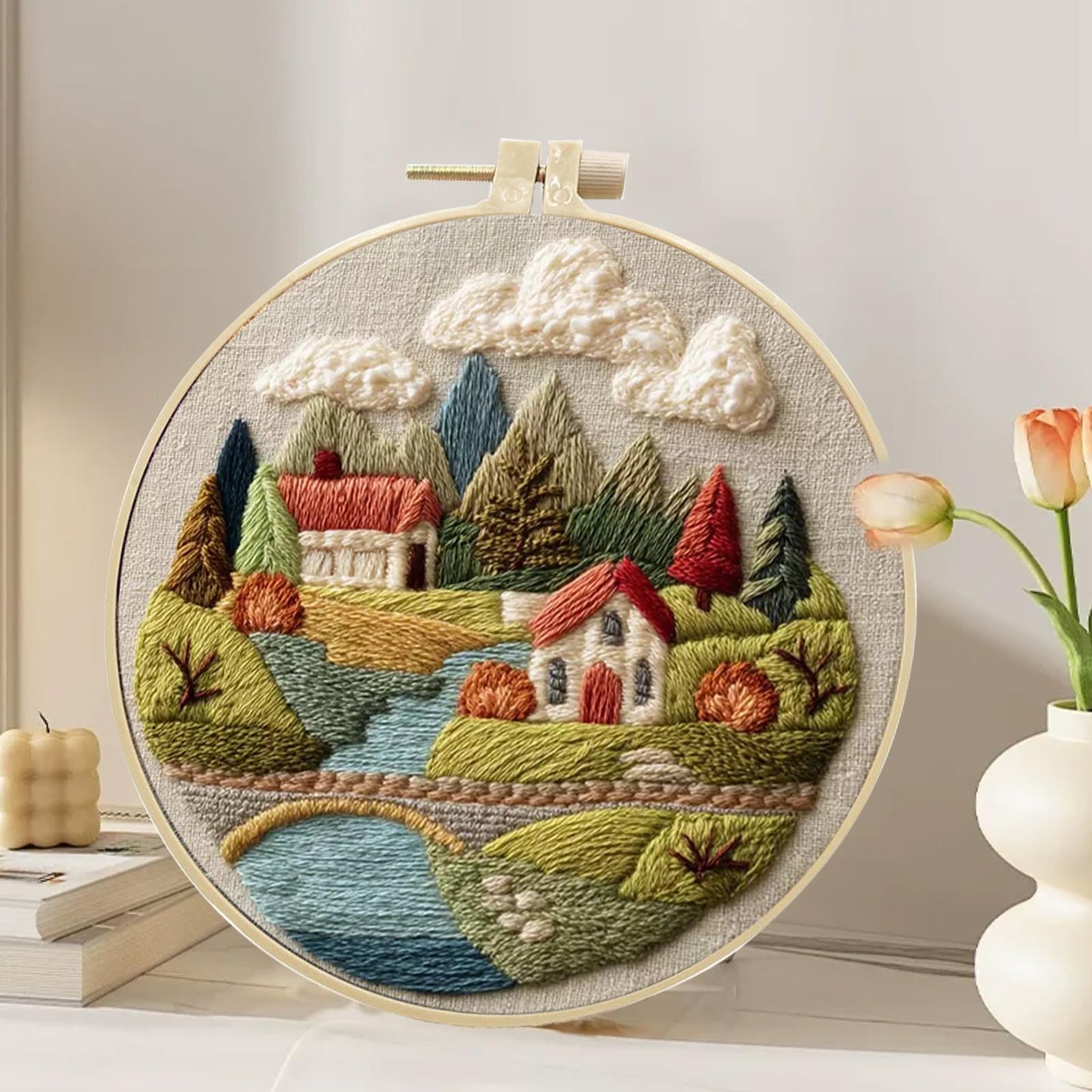 Hzkokon 2 Pack Embroidery Kit for Beginners Adults Cross Stitch Kits Hand Embroidery Kit Includes Stamped Flower Pattern, Hoop, Color Threads,Tools & Follow Instruction