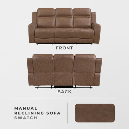 Lexicon 85" W Manual Double Reclining Sofa - Polished Microfiber Wall Hugger Manual 3 Seater Recliner Couch, Comfort Armrests, for Living Room, Home Theater, Easy Assembly, Brown