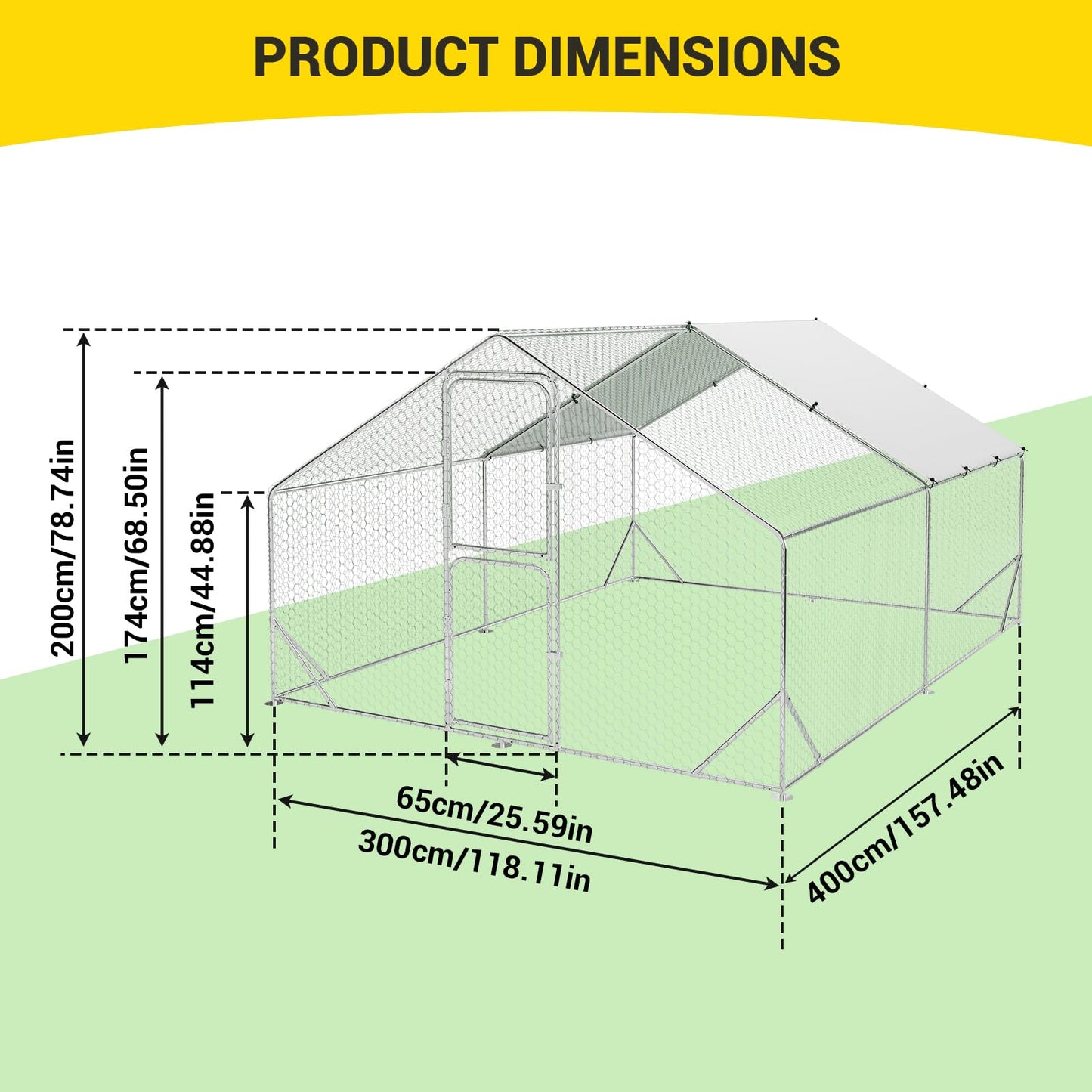13.1' L x 9.8' W x 6.6' H Large Metal Chicken Coop, Outdoor Chicken Run with Cover and Double Door for Backyard Farm Yard