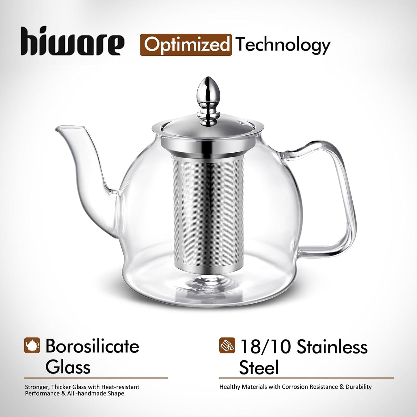 1500ml Set HIWARE Glass Teapot with Removable Infuser, Stovetop Safe Tea Kettle, Blooming and Loose Leaf Tea Maker