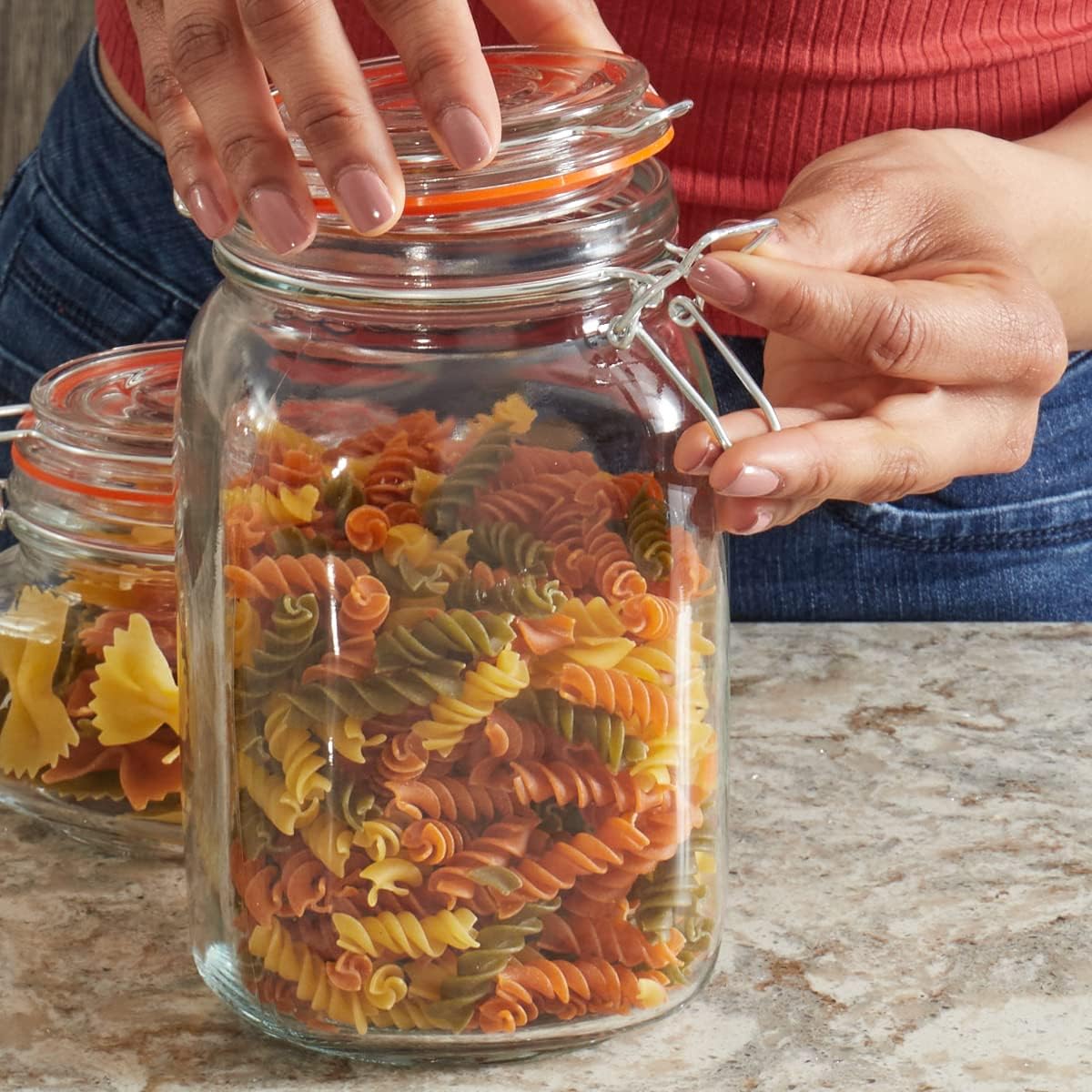 Home Basics 4 Piece Canister Set for Kitchen, Clear Glass with Metal Latches & Silicone Seals