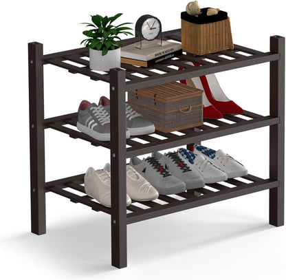 3 Closet,Hallway,Entryway,Small 18"x11"x17" Haddockway Small Tier Bamboo Shoe Rack Storage Organizer, Multifunctional