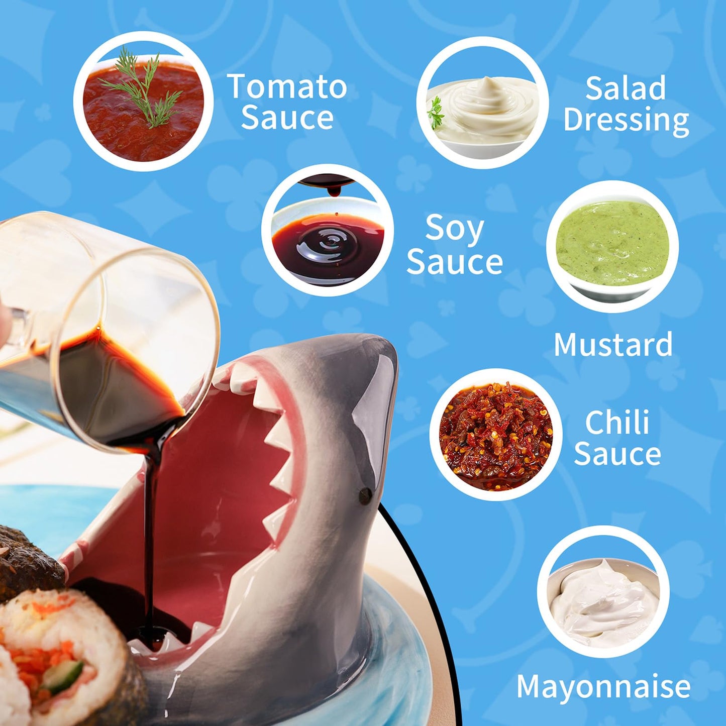 Glazery Shark Charcuterie Board, Shark Fish Sushi Plates, Handmade Ceramic Taco Holder, Funny Sharks Party Platter Tray with Dipping Sauce Bowl, Holiday Birthday Gifts for Sharks Party Lovers