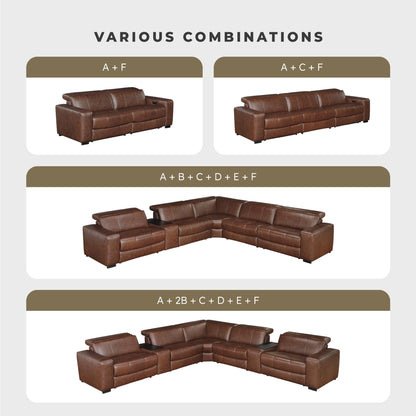 Lexicon 100% Leather Modular Sectional Couches for Living Room, Module for Sectional Couch, Leather Upholstered Corner Seat, Durable Frame, High Density Foam Cushion, Brown