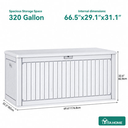 YITAHOME 320 Gallon Extra Large Deck Box, Double-Wall Resin Outdoor Storage Box with Flexible Divider for Patio Cushions Pool Supplies Garden Tools, 1000lbs Load Capacity, Lockable&Waterproof (White)