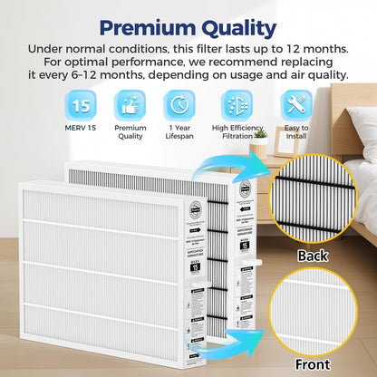 MERV 15 Replacement Filter Compatible with Carrier/Bryant GAPAAXCC1625 Infinity 16" x 25" Air Cleaner, Replaces GAPCCCAR1625, Actual Filter Size 17.2" × 24.5" × 3.5"