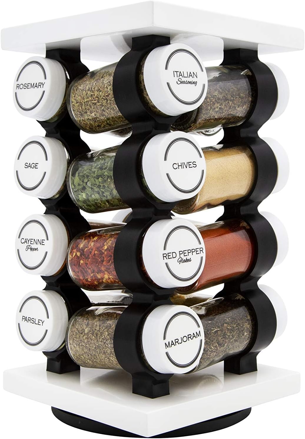 16 5-Year Countertop Orii Jar Rotating White Spice Rack with Spices Included & Spice Refill Program Compact Spice Rack