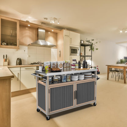Skyflame Outdoor BBQ Storage Cabinet with Wheels, XL Stainless Steel Tabletop Grill Cart for Food Prep, Portable Kitchen Island Grilling Accessory for Patio, Backyard, Home Party, Bar