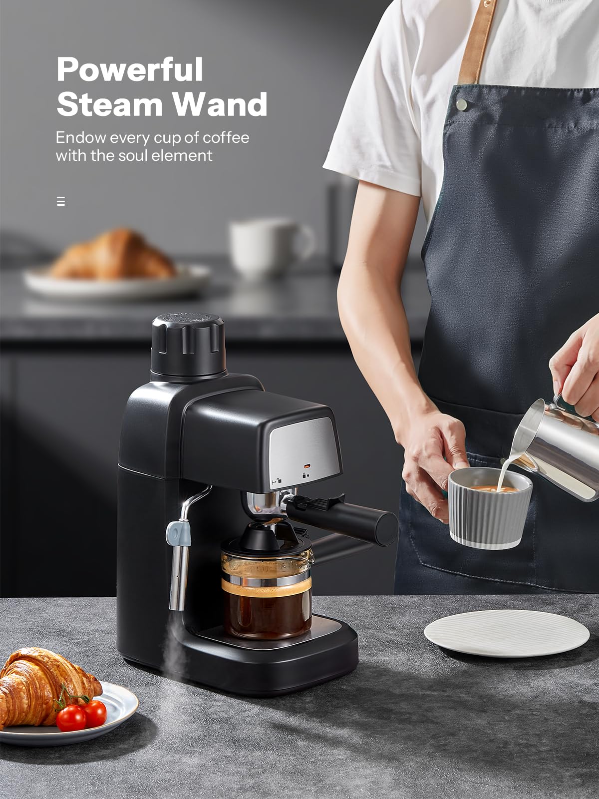 Reemix Espresso Machine 3.5 Bar, 800W Compact Size Coffee Maker with Steam Wand, 4 Cups Cappuccino & Latte Machine for Home and Office