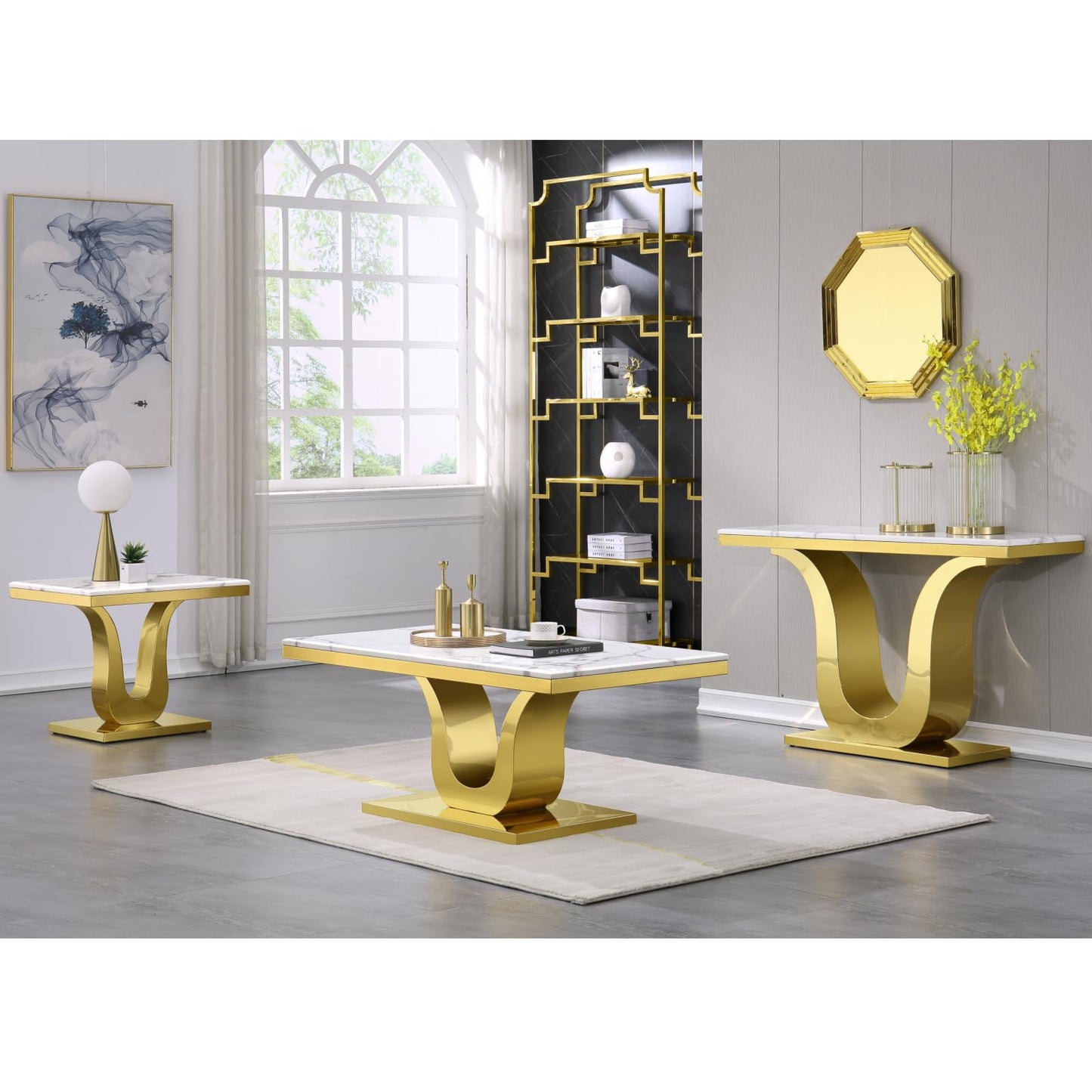 Anewsun Gold Console Table, White and Gold Living Room Sofa Table, 50" Rectangle Console Table for Entryway, Living Room, Office, Foyer, Front Hall, Hallway