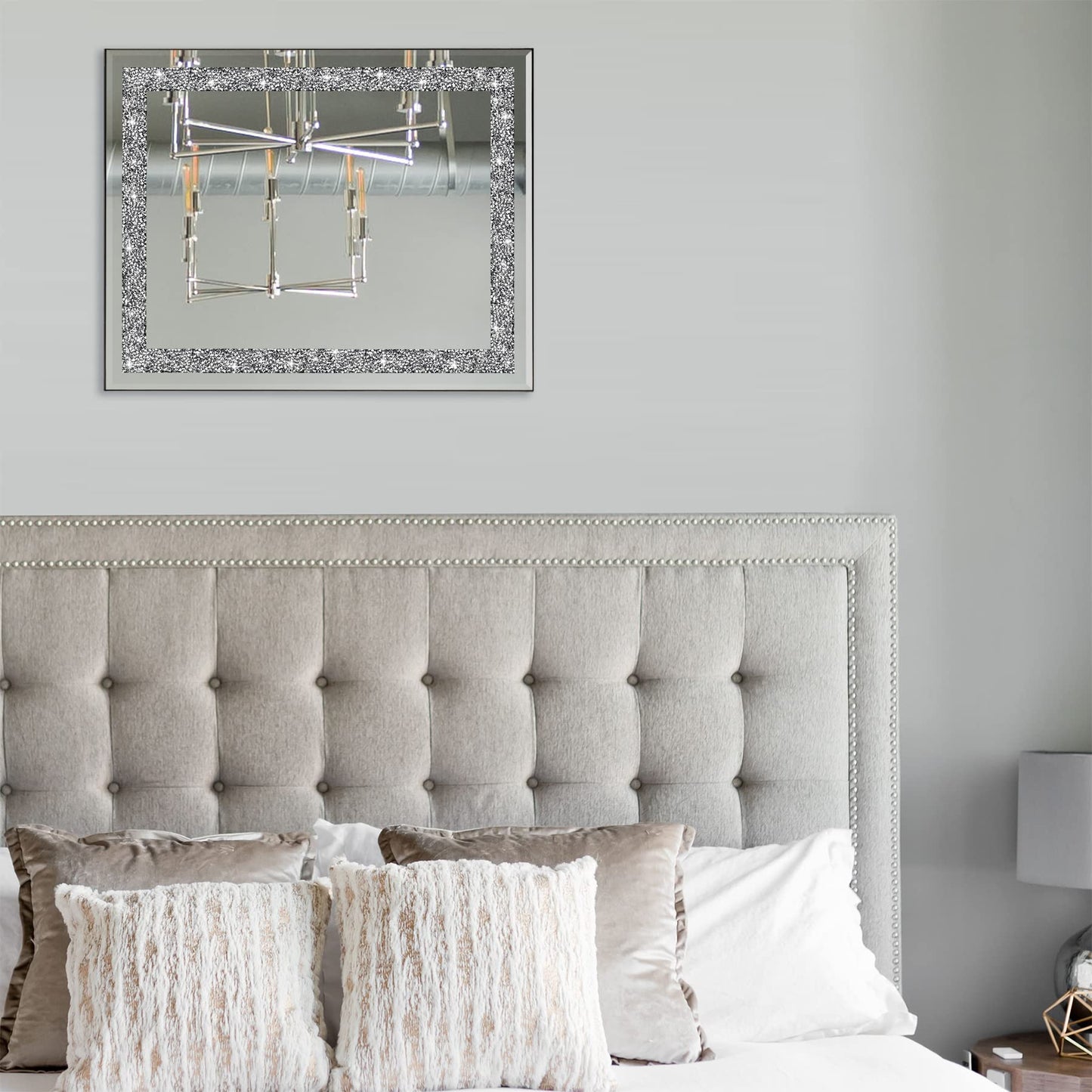 Ruomeng Rectangular Wall Mirror, 16" x 20", Crystal Crush Diamond, Bathroom, Entryway & Bedroom