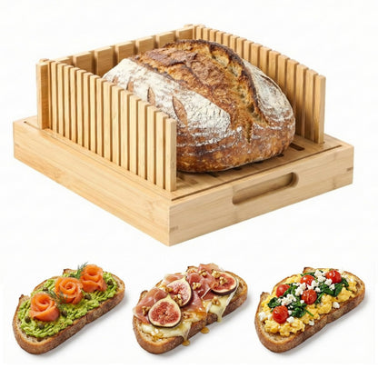 10.5" Bamboo Bread Slicer for Homemade Bread - Sourdough Slicing Guide with Crumb Catcher & Stable Mortise-Tenon Structure