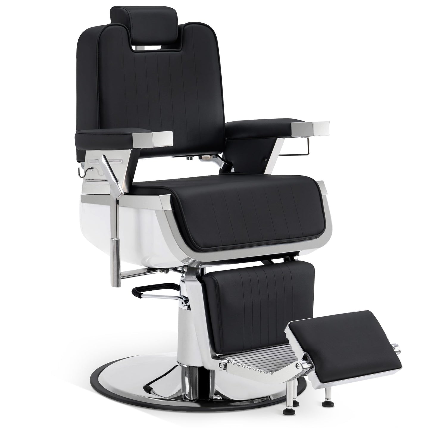 BarberPub Heavy Duty Barber Chair, Hydraulic Reclining Salon Chairs for Hair Stylist, PVC Leather, Barbershop, Adult 3819 (Black&White)