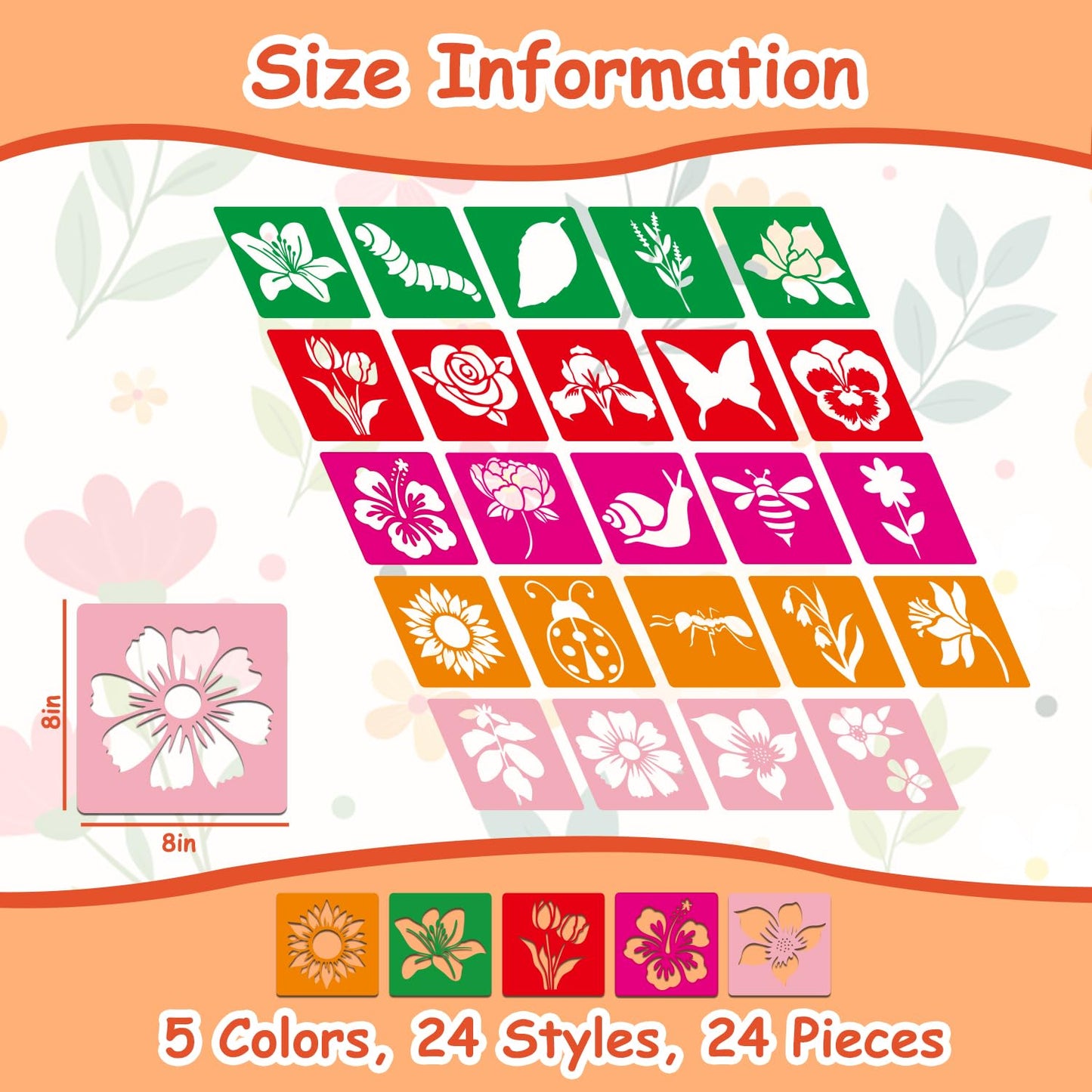 24 Pcs Stencils Spring Themed Sidewalk Chalk Stencils Outdoor Stencil for Painting Simple Style Cute Template 8 Inches