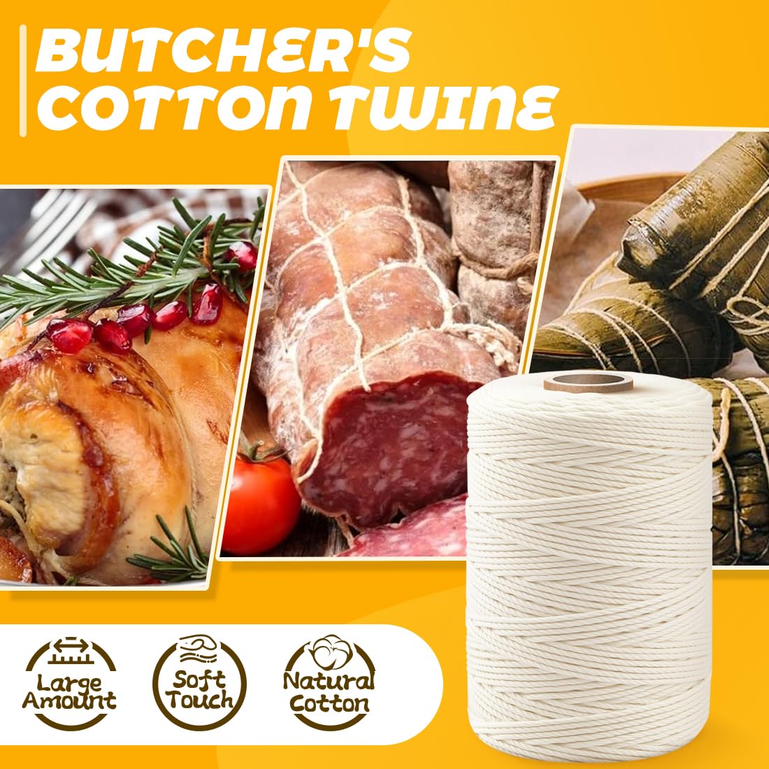 PerkDecor 3,000ft (600ft x 5Rolls) Butchers Twine 2mm Cotton String for Cooking Kitchen Meat Turkey Sausage Roasting Baking Gift Wrapping DIY Crafts Crocheting Knitting