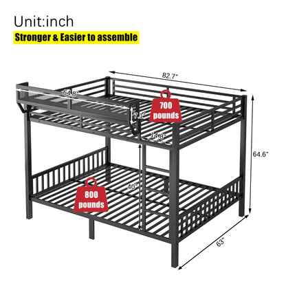 LEEKAF Stronger & Higher Quality Heavy Duty Metal Bunk Bed Queen Over Queen Size Bunkbed, Thickened Safer More Stable Steel Queen Bunk Bed (Faster Assembly)