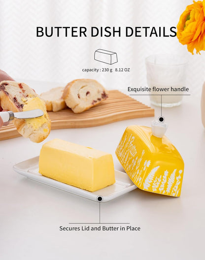 Countertop TEATALK Ceramic Butter Dish, Ideal for Use, Holds Standard Butter Sticks, Yellow
