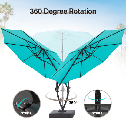 EO Living Outdoor Patio Umbrella with Base included, 11 FT Deluxe Curvy Cantilever Umbrella Heavy Duty Offset Hanging Umbrella with 360° Rotation for Pool, Garden, Backyard, Deck (Turquoise Blue)