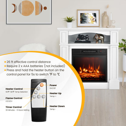 Tangkula Electric Fireplace Mantel, Freestanding Wooden Surround Firebox with 1400W Fireplace Heater, Remote Control, Thermostat, 3D Flame Effect, 6H Timer, Overheat Protection
