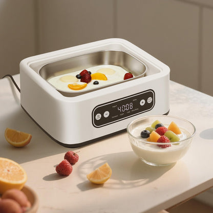 1.7-Quart Yogurt Maker with Adjust Temp(21°C-48°C/70°F-118°F) & Time(1-99h),110V-240V Auto-adaptive,Steel Inner Pot,BPA-free,Celsius Increment,Real-Time Countdown LED Display (Addition 9 Jars)