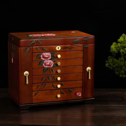 Xloverise Hand-Painted Wooden Jewelry Box,jewelry boxes for women，jewlrey box&organizers with necklace hanger,jewerly organizer,10-layer large capacity jewelry storage box for jewelry