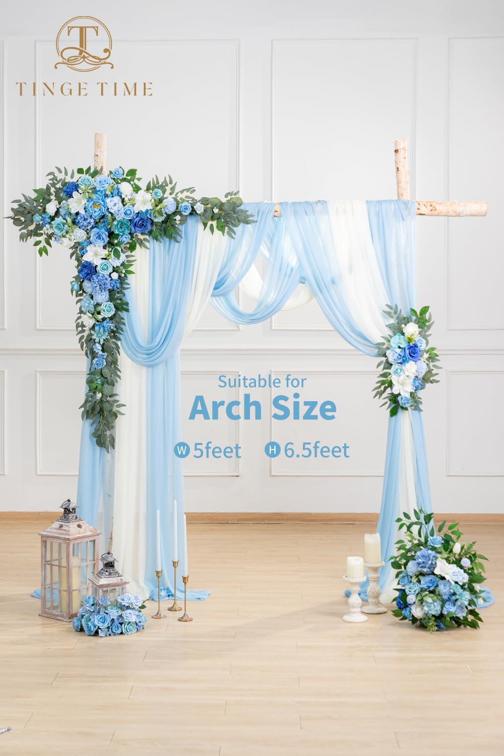 TINGE TIME Wedding Arch Flowers Kit - Deluxe 5pcs Artificial Floral Swag with 3 Sheer Drapes, Realistic Silk Flower Arrangements for Wedding Ceremony Arbor Backdrop Reception Party Home Decor