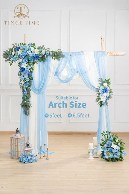 TINGE TIME Wedding Arch Flowers Kit - Deluxe 5pcs Artificial Floral Swag with 3 Sheer Drapes, Realistic Silk Flower Arrangements for Wedding Ceremony Arbor Backdrop Reception Party Home Decor