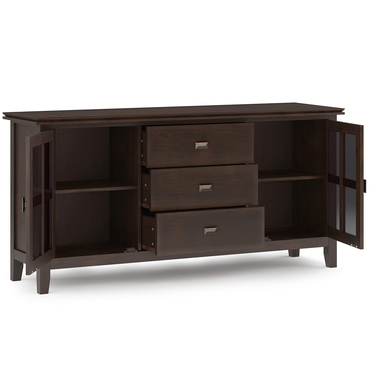 SIMPLIHOME Artisan Buffet - 60 inch Wide Solid Wood 3-Door Sideboard Buffet in Dark Chestnut Brown, Contemporary Storage Cabinet for Dining Room or Kitchen with Adjustable Shelves and Bronze Hardware