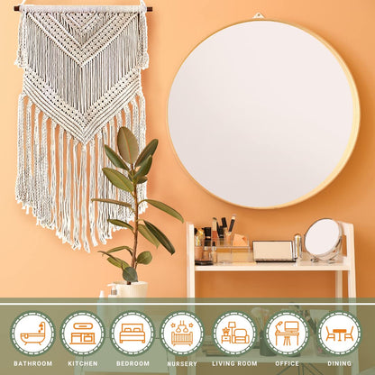 Livalaya Boho Macrame Woven Wall Hanging Beige 16 in x 36 in Modern Bohemian Tapestry wall Art Decor for House, Apartment, Dorm, Bedroom, Nursery, Party Decorations, Wedding, Wall Ornament