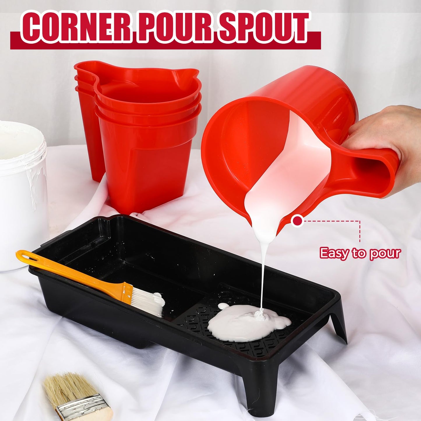 Geelin 12 Pieces Paint Cup Holds 17 oz of Stain, Paint Pail Varnish Bucket Container with Brush Holder and Easy Pour Mixing Cup Container for Trim Work, Touch-ups (Red)