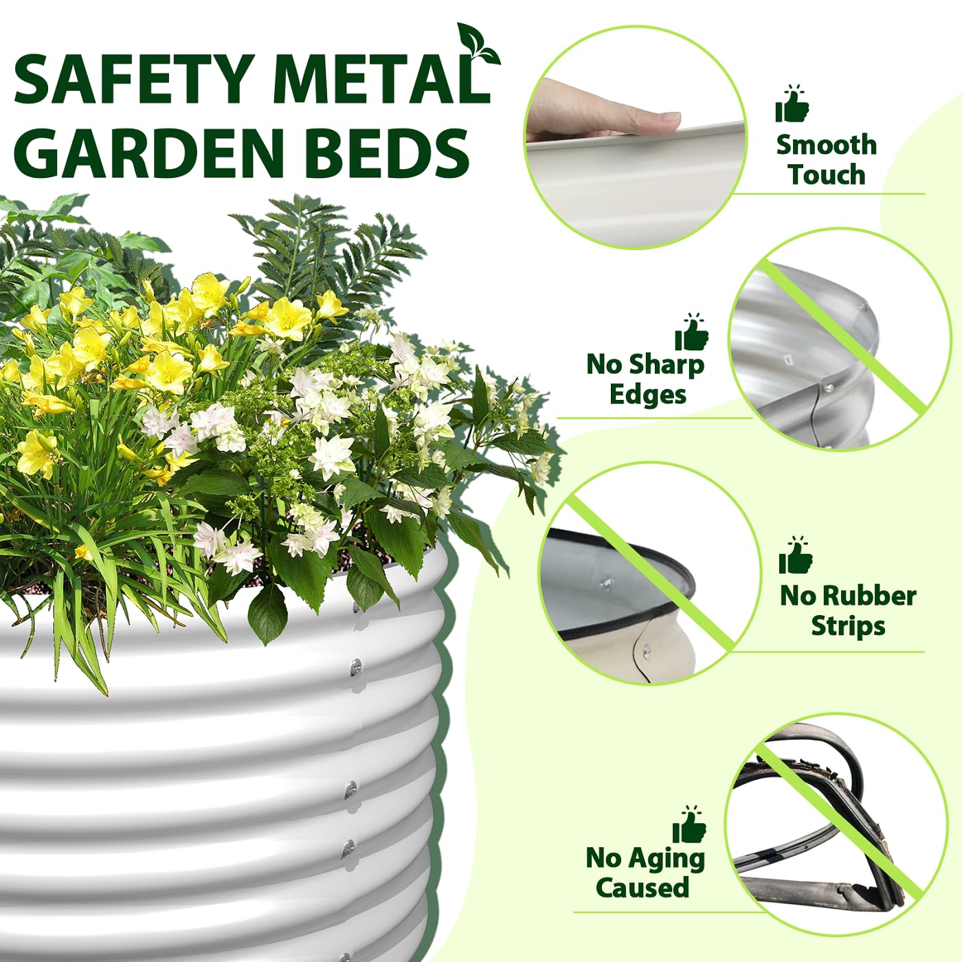 A ANLEOLIFE 6X3X2 ft Galvanized Raised Garden Beds Outdoor-2 Pack, Oval Large Metal Deep Root Planter Box for Planting Vegetables Flowers Herb, Anti-Rust & Easy-Setup, Antique White
