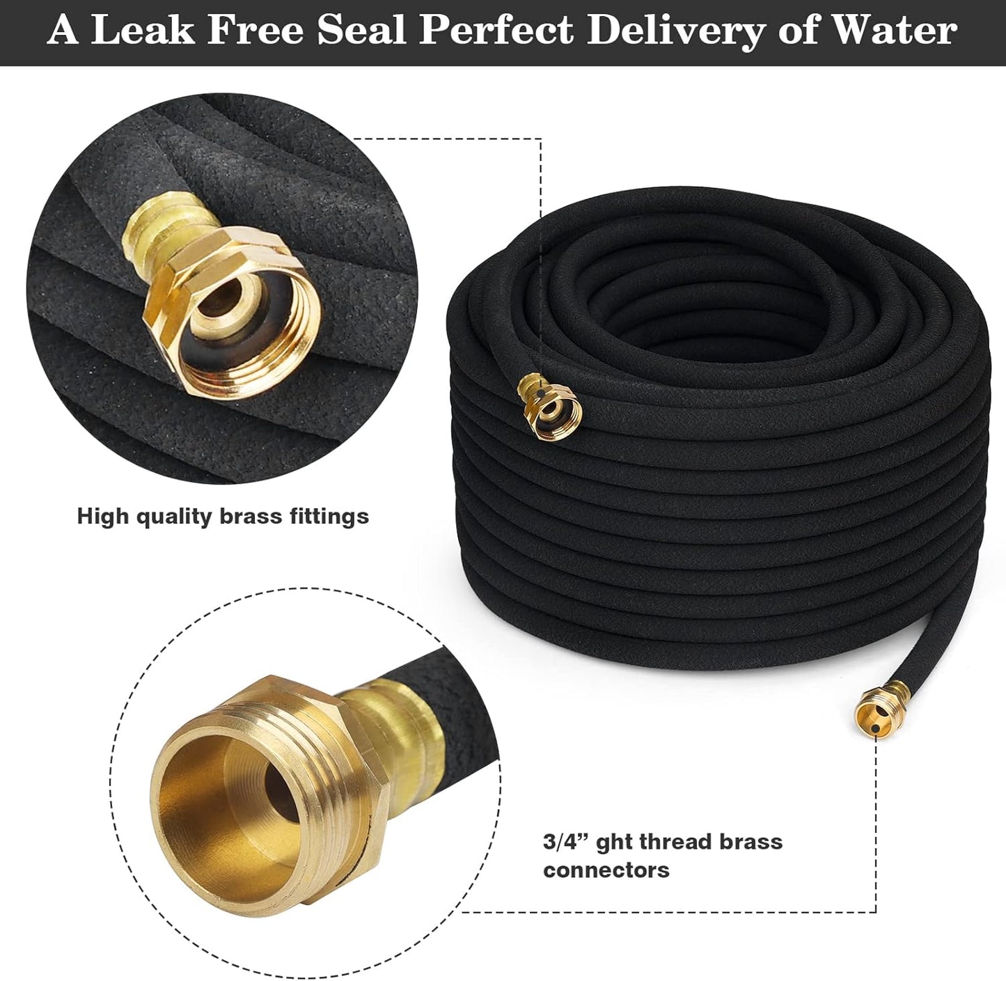 MHMHM 50FT 1/2 Inch Heavy Duty Soaker Hose Rubber Garden Drip Irrigation Hose with Solid Brass Connector Water Saving