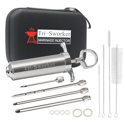 Tri-Sworker Meat Injectors for Smoking with Case and 4 Flavor Food Injector Syringe Needles, Injector Marinades for Meat, Turkey, Brisket; 2-oz; Including Paper and E-Book (PDF) User Manual